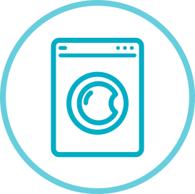 washing machine nested in a blue circle
