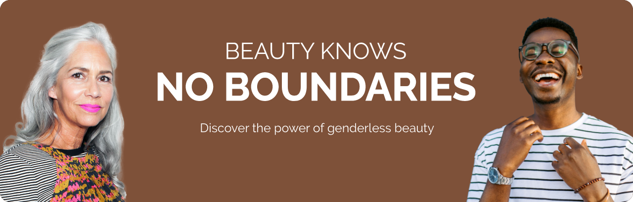  A gender neutral person showcasing inclusive beauty wears a light purple jacket and eye makeup.